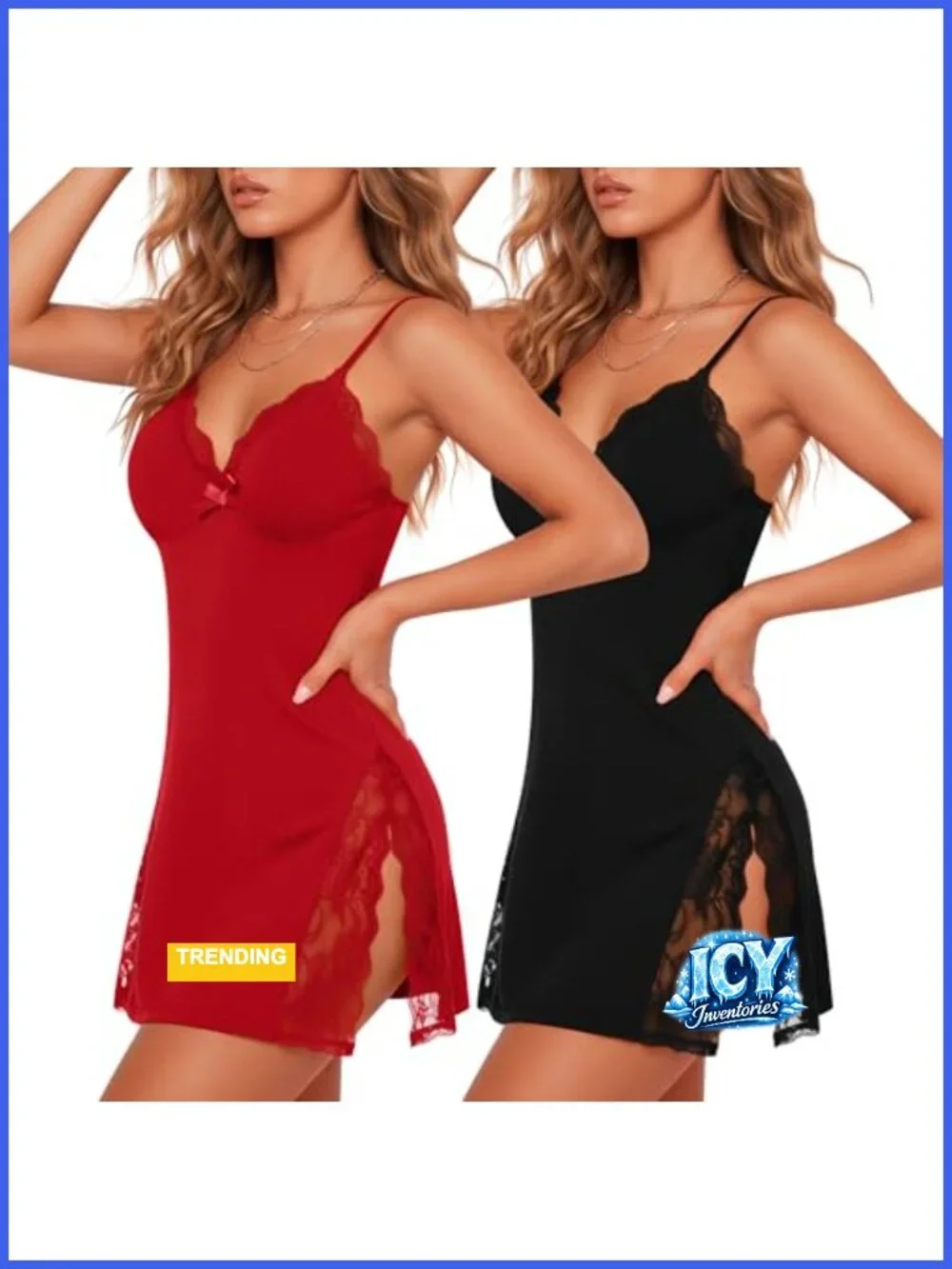 2 Pack Womens Nightgowns Slim Fit Chemise Lingerie Cotton Spandex Deep V Neck